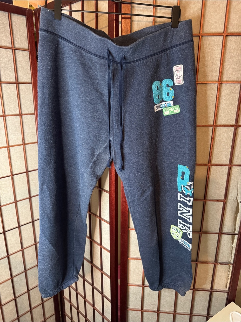 Vintage PINK Victoria's Secret Navy Sweatpants with Teal Logo Accents